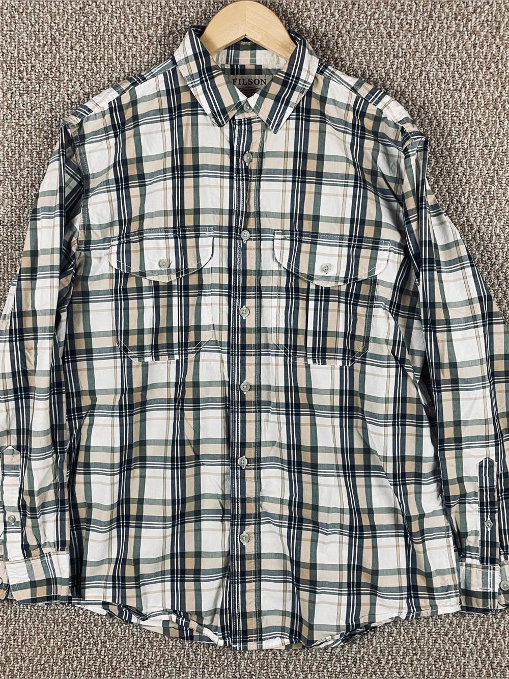 Filson Shirt Mens Medium Plaid Long Sleeve Button Down Cotton Casual F464